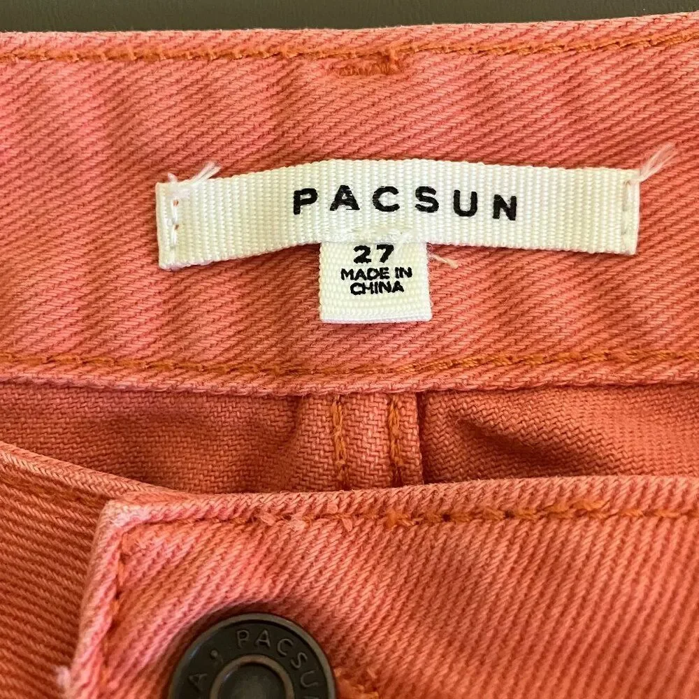 Pacsun high waisted fringe hem burnt orange denim mini skirt
